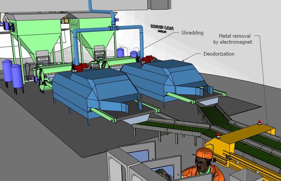 Shredding, deodorization and separation of marine waste