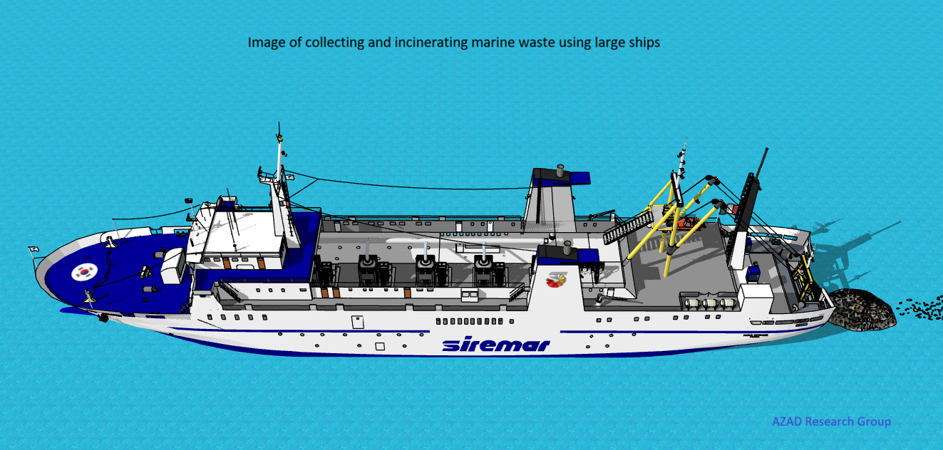 Marine waste collection & thermal treatment using large vessel